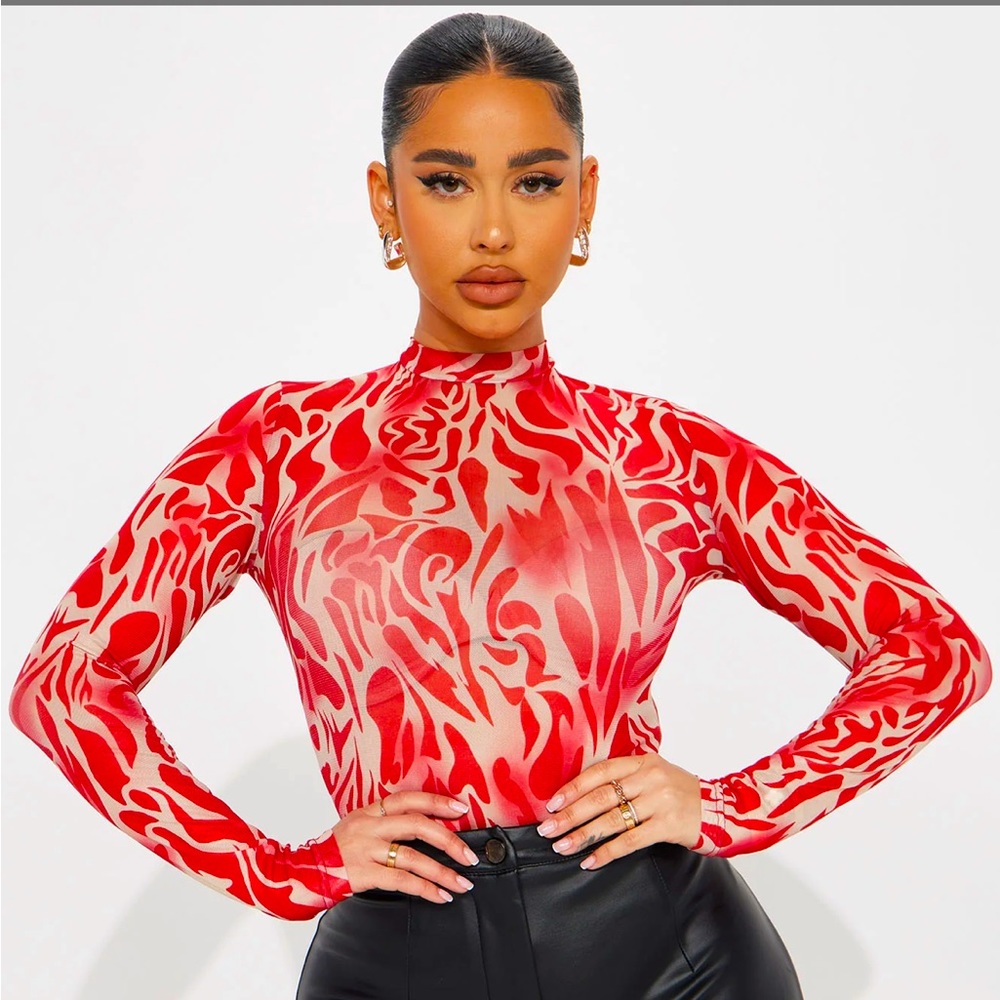 Red Patterned Women's Top